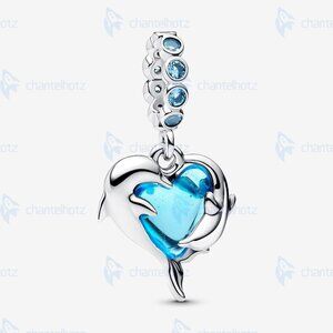 Pandora Blue Murano Glass Dolphins Dangle Charm